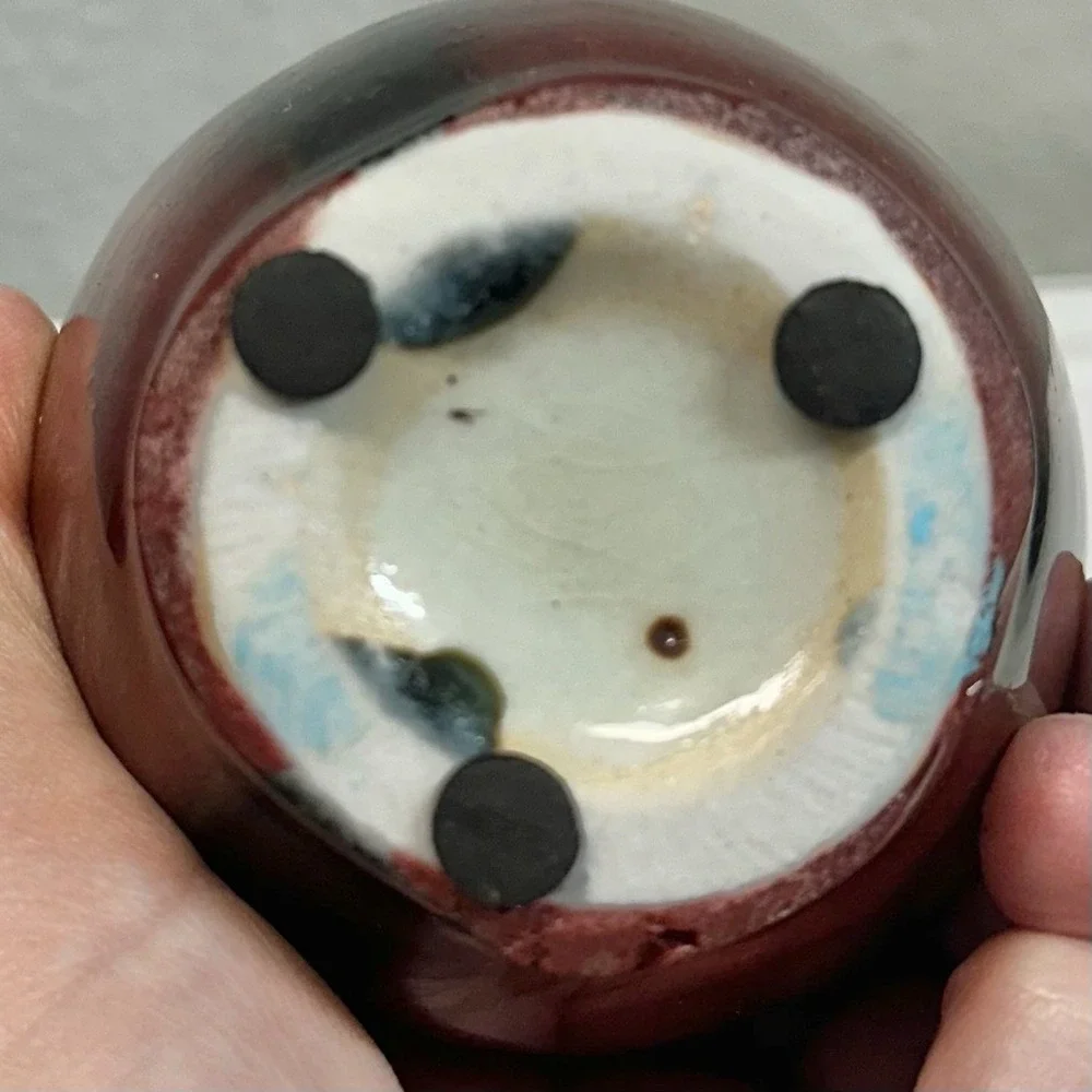 Vintage Studio Art Pottery Bud Vase Oxblood Red Black Drip Glaze 6
